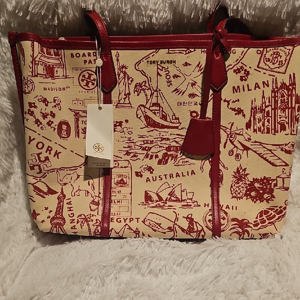 Stylish Red and Cream Tote Bag